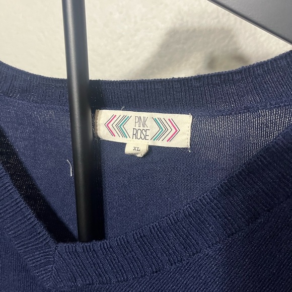 Pink Rose Deep Blue V-Neck Sweater - Picture 2 of 3
